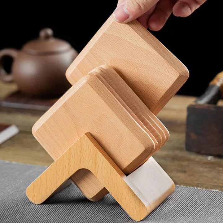 Untersetzer aus Holz, 6er-Set mit Halter