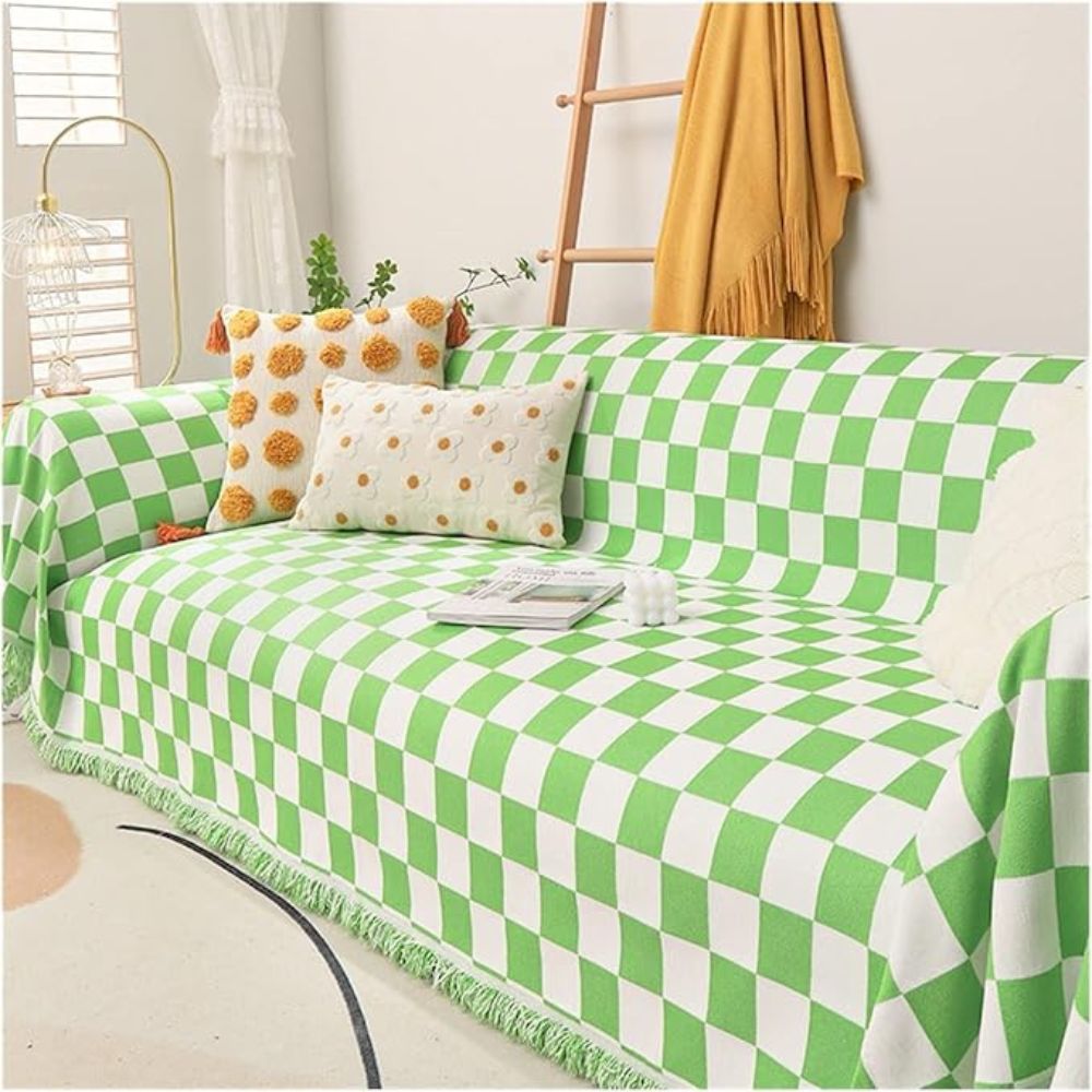 Sofaüberwurf aus Chenille mit Schachbrettmuster