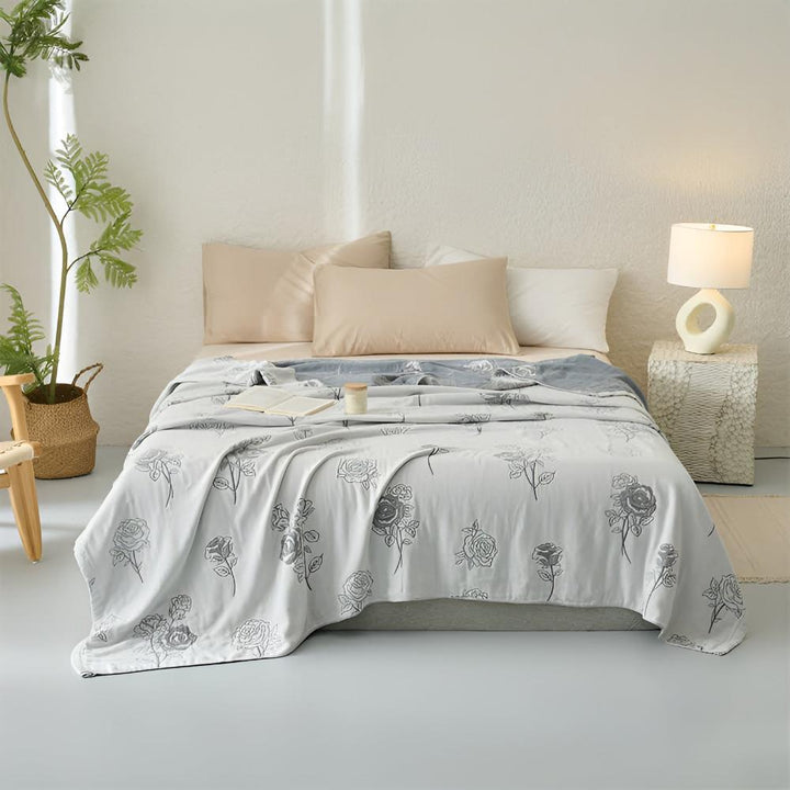 Sommerdecke aus Musselin mit Rosenmuster, 4-lagig