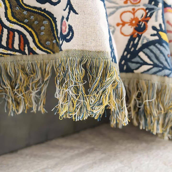 Rustikale florale Jacquard-Tagesdecke aus Baumwolle mit Quasten
