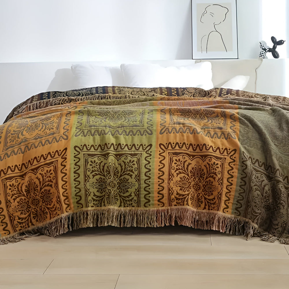 Mandala-Tagesdecke aus Baumwolle mit Fransen 250 x 230 cm