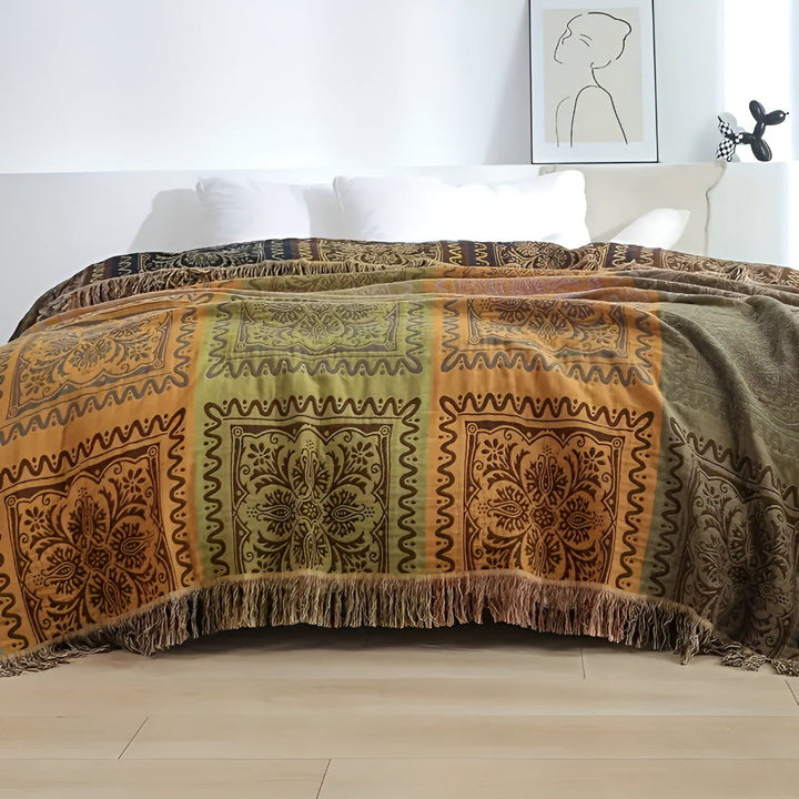 Mandala-Tagesdecke aus Baumwolle mit Fransen 250 x 230 cm