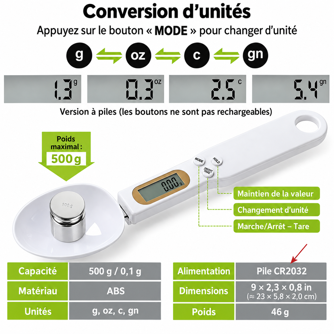 Cuillère-balance numérique 500 g