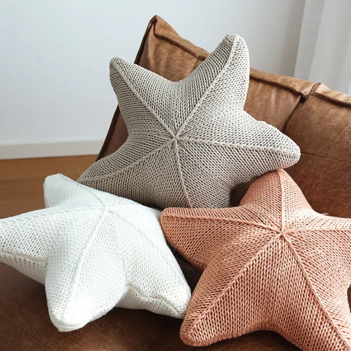 Handgestricktes Kissen mit Seestern 50 x 50 cm