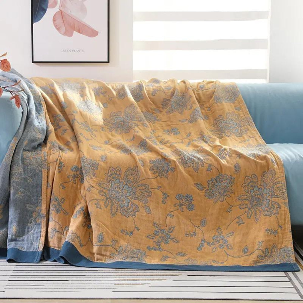 Fünflagige Baumwollmusselindecke mit floralem Jacquard