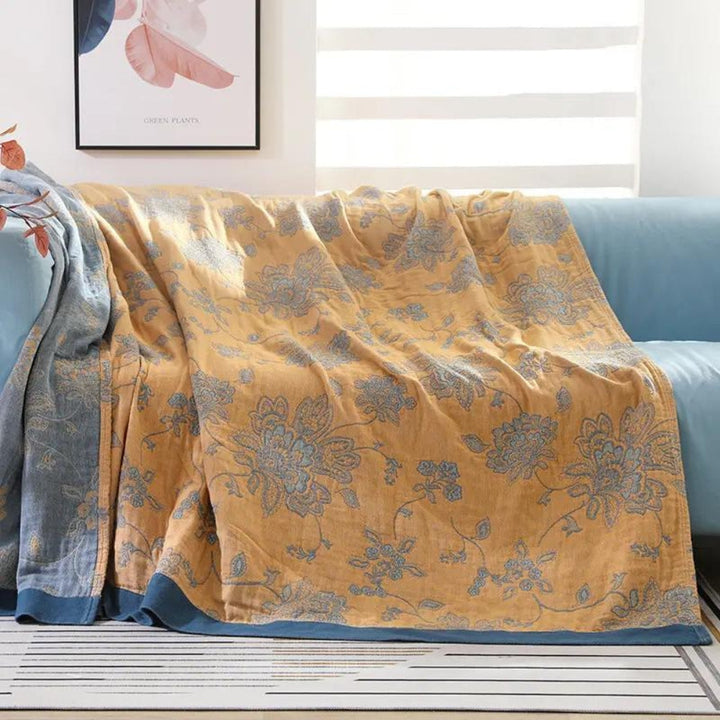 Fünflagige Baumwollmusselindecke mit floralem Jacquard