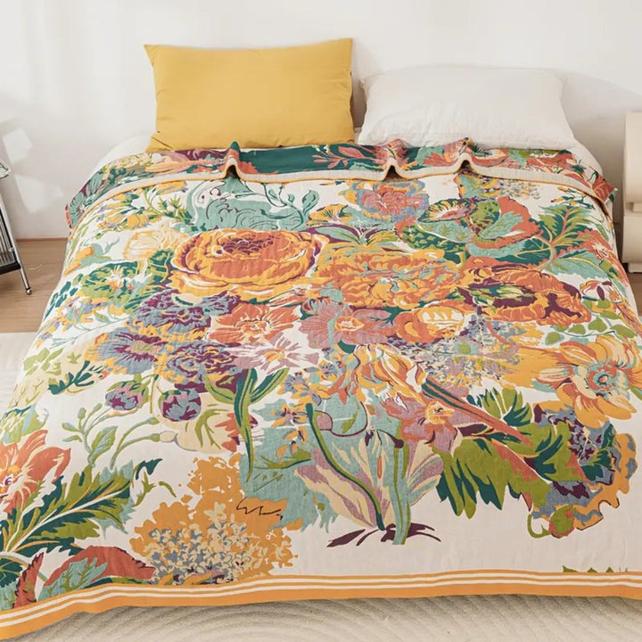 Tagesdecke aus Baumwolle mit floralem Jacquard und breitem Rand