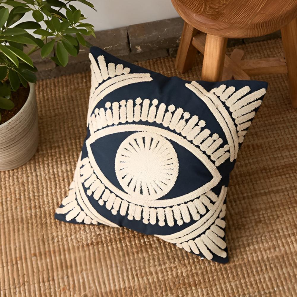 Kissenbezug Boho bestickt Augenmotiv 45x45 cm