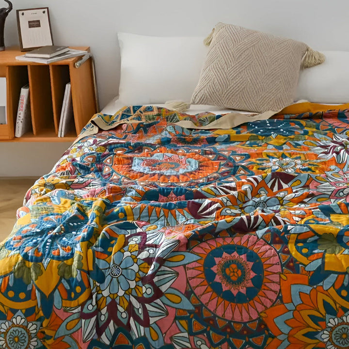 Marokkanische florale Jacquard-Tagesdecke aus Baumwolle, zweilagig