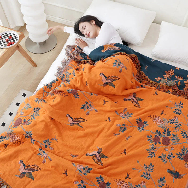 Mehrlagige Decke aus Baumwollmusselin mit Ornamentmuster