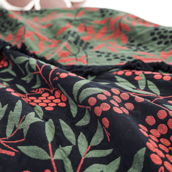 Jacquard-Tagesdecke aus Baumwolle mit Begonien und Quasten