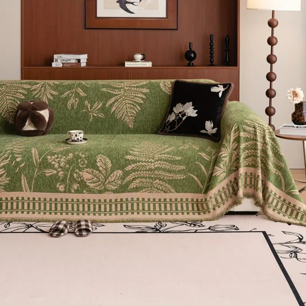 Sofaüberwurf Chenille botanisches Blütenmuster