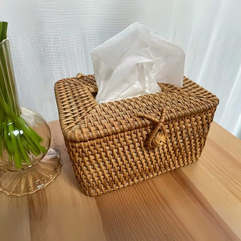 Geflochtene Taschentuchbox aus Rattan