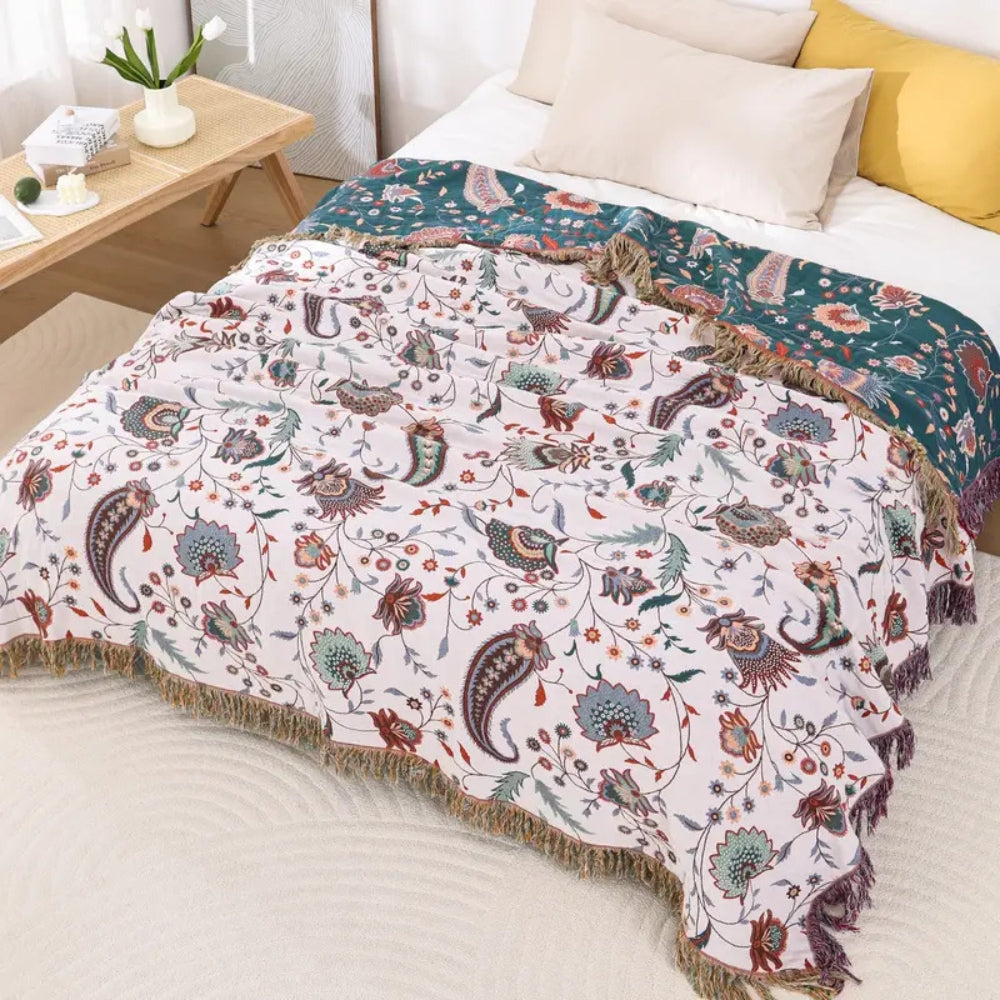Wendbare Baumwoll-Tagesdecke mit Vintage-Blumenmuster