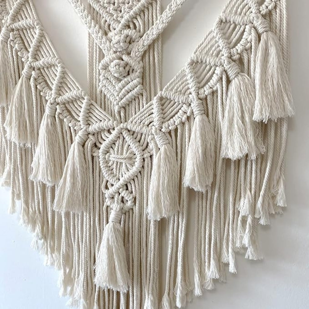 Tenture murale en macramé géométrique blanche