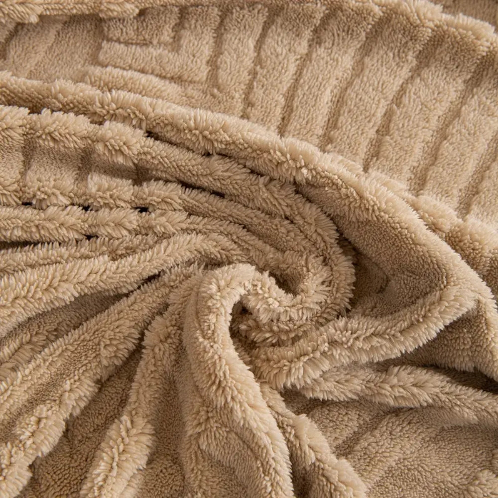 Sofaüberwurf Fleece Fischgrät Blattmotiv