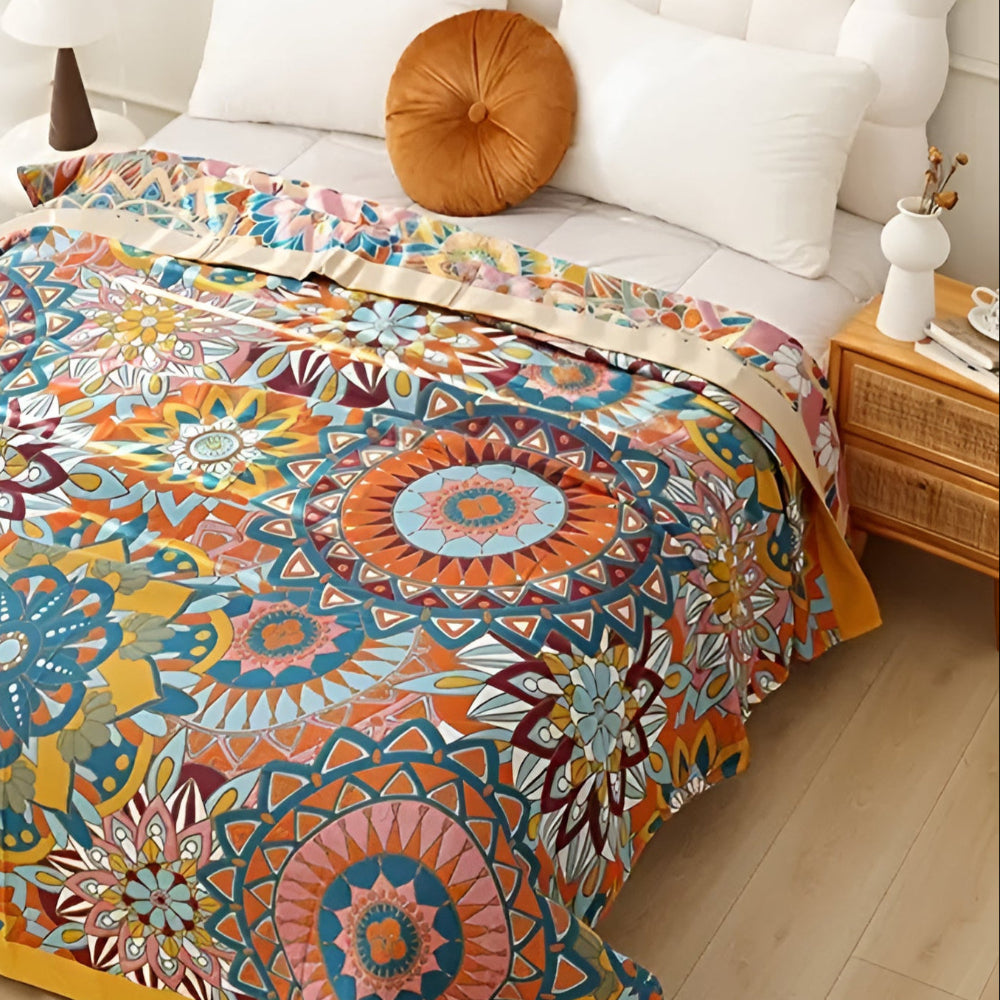 Marokkanische florale Jacquard-Tagesdecke aus Baumwolle, zweilagig