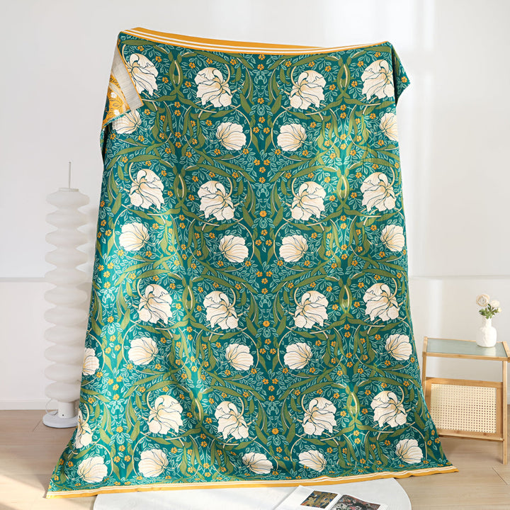 Baumwoll-Musselin-Tagesdecke mit grünen Blumen 200 x 230 cm