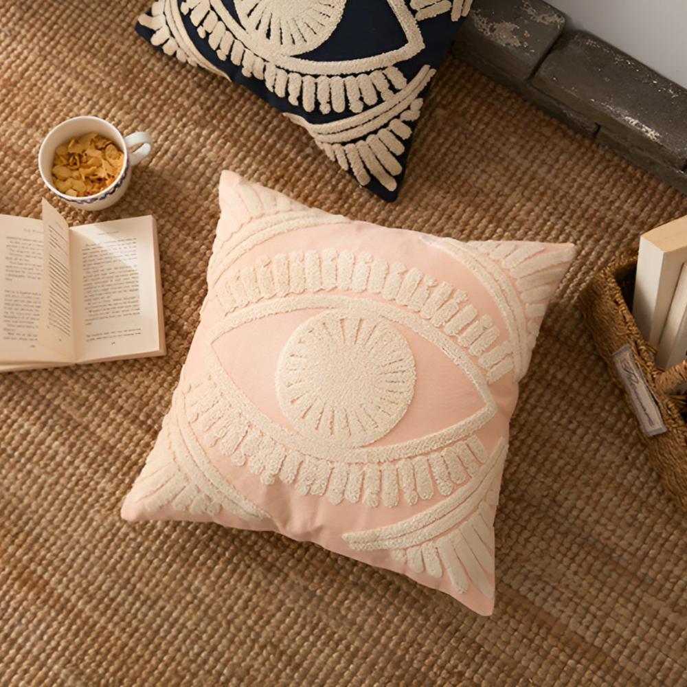 Kissenbezug Boho bestickt Augenmotiv 45x45 cm