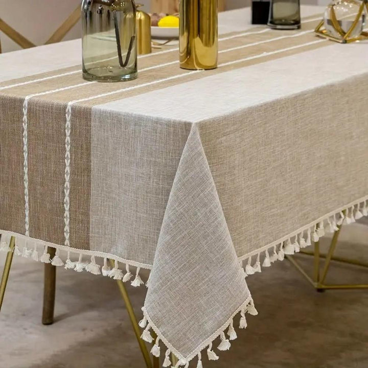 Tischdecke Leinen geometrisch mit Quasten