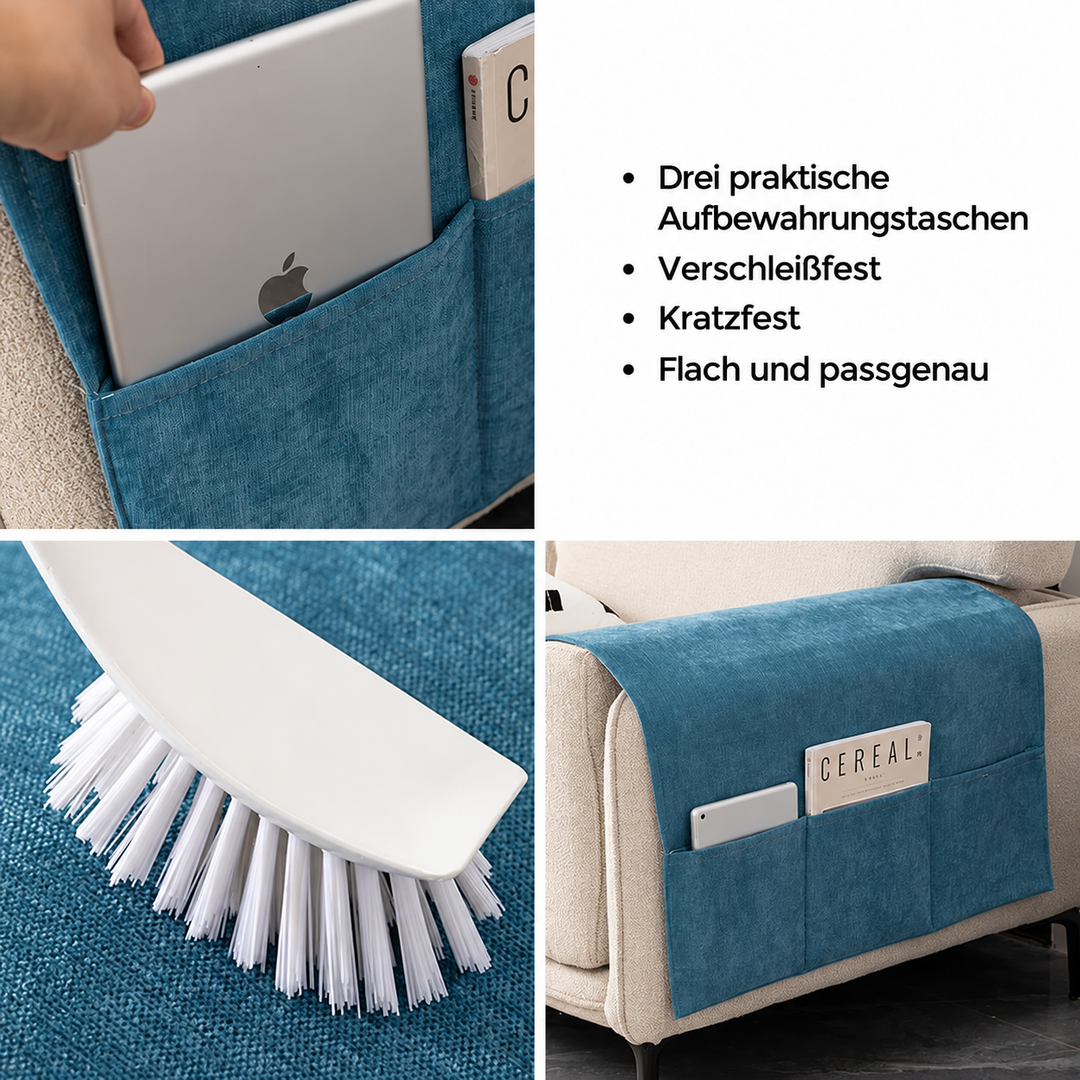 Kratzfester Chenille-Armlehnenschoner mit Ablagetaschen