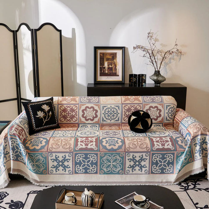 Chenille-Sofaüberwurf, Fliesenmosaik