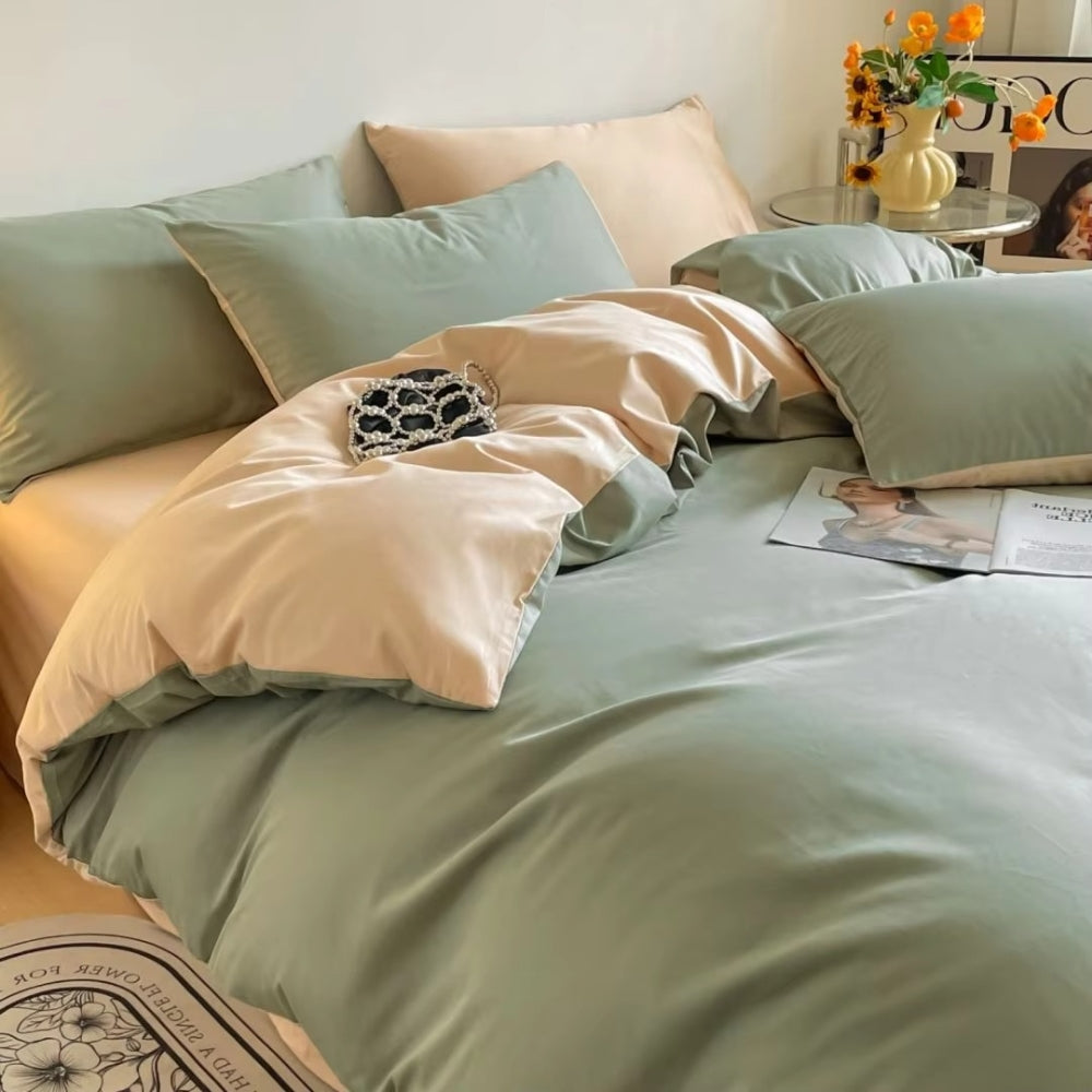 Einfarbiges Bettwäsche-Set aus Baumwolle, 3-teilig