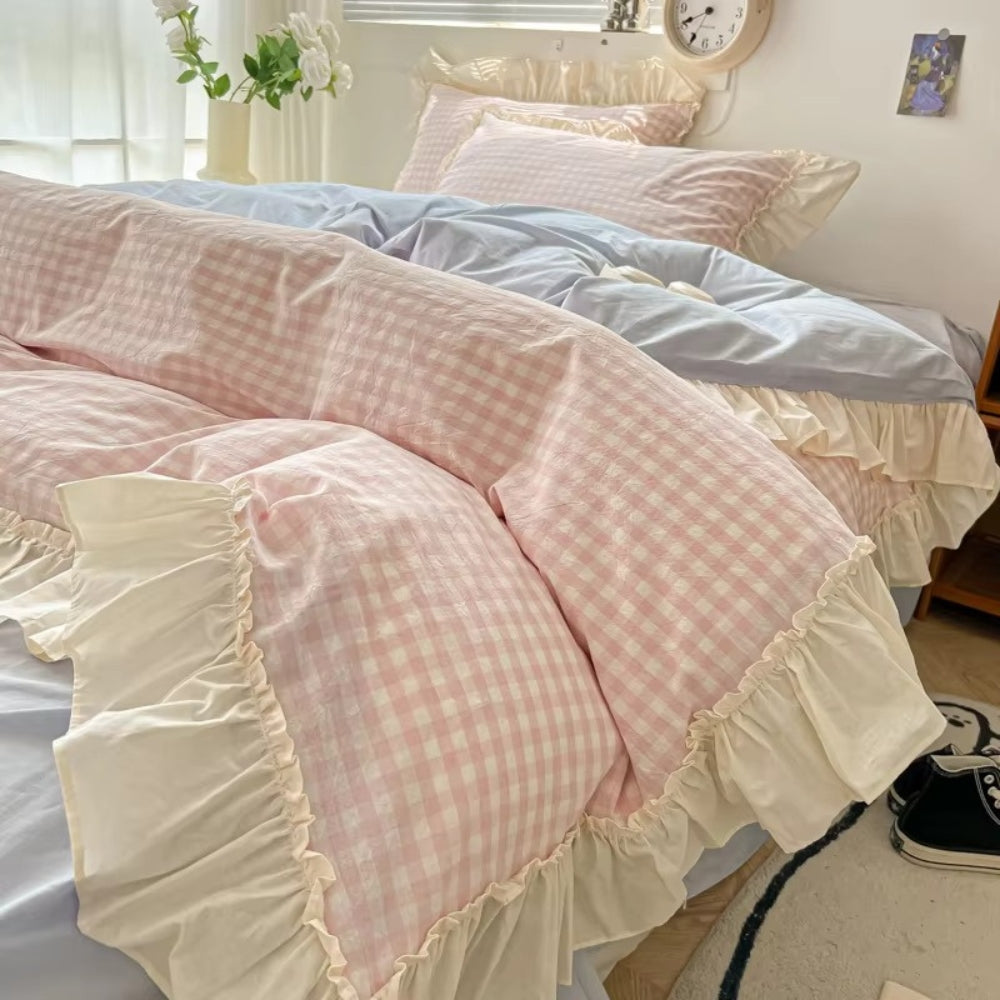 Bettwäsche-Set Vichykaro mit Rüschenkante