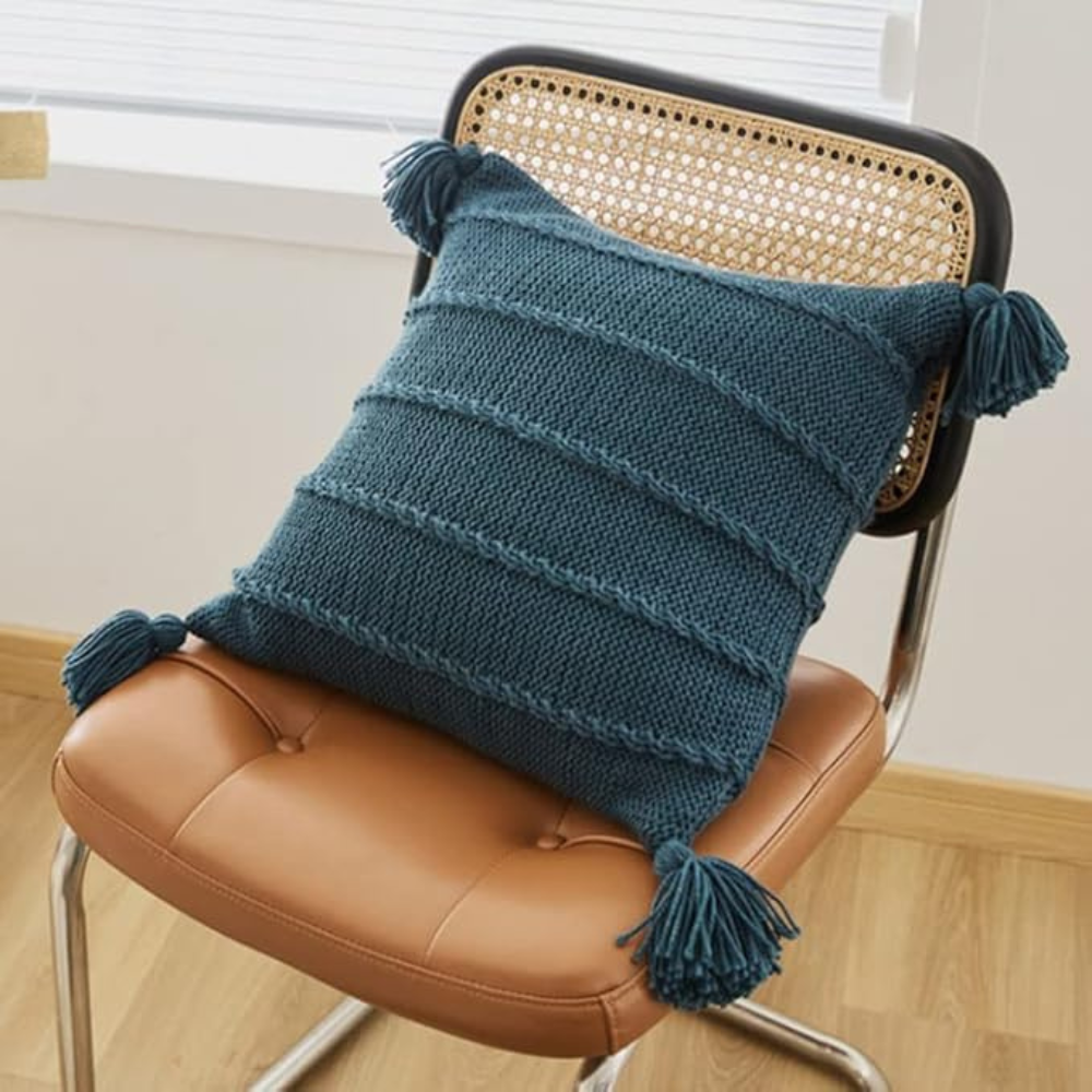 Kissenbezug Strick nordisch mit Quasten 45x45 cm