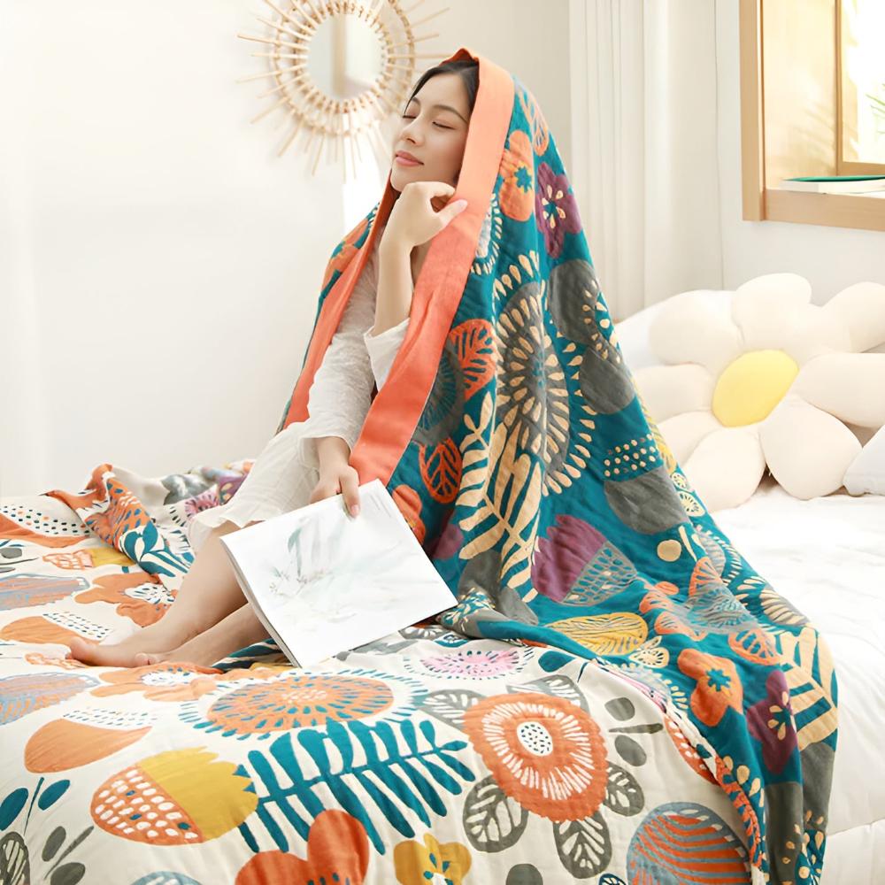 Baumwolldecke mit floralem Boho-Muster