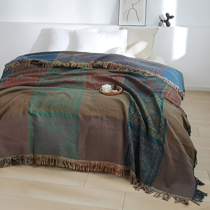 Mandala-Tagesdecke aus Baumwolle mit Fransen 250 x 230 cm