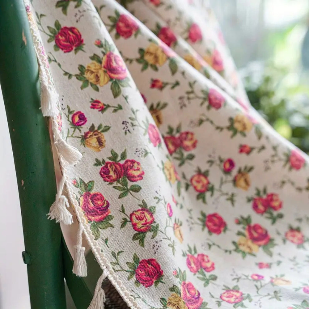 Vorhang Baumwolle-Leinen Blüten mit Quasten