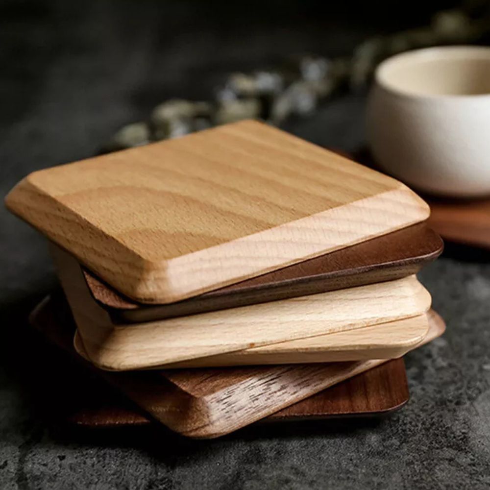 Untersetzer aus Holz, 6er-Set mit Halter