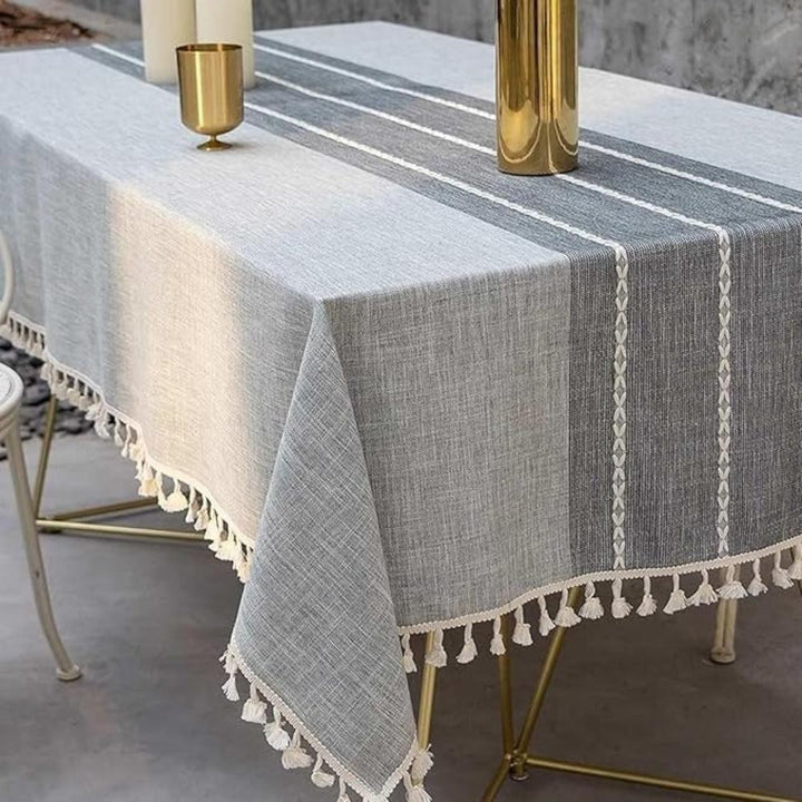 Tischdecke Leinen geometrisch mit Quasten
