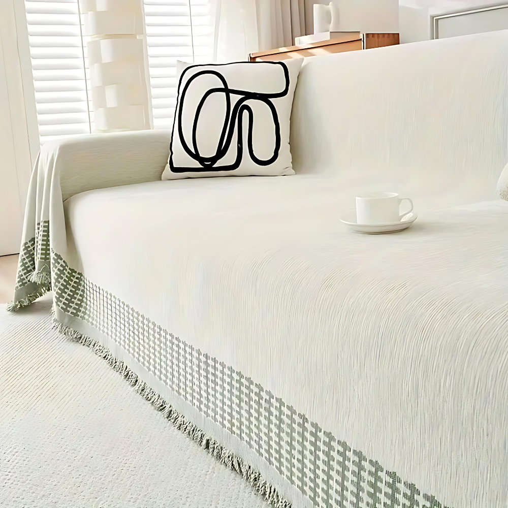 Rustikale Jacquard-Chenille-Sofadecke mit Quasten