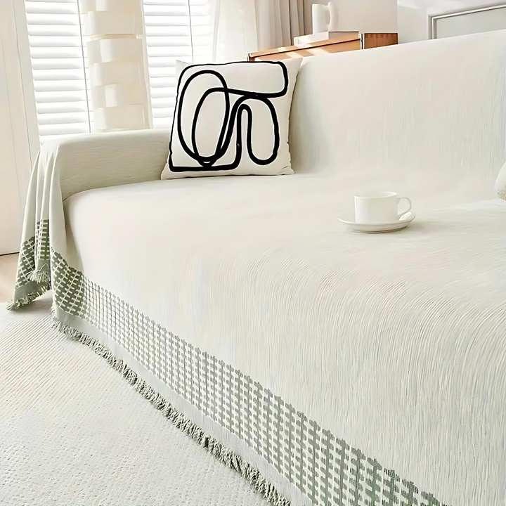 Rustikale Jacquard-Chenille-Sofadecke mit Quasten