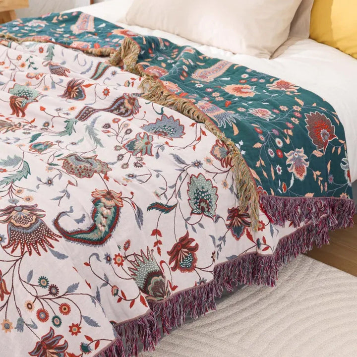 Wendbare Baumwoll-Tagesdecke mit Vintage-Blumenmuster
