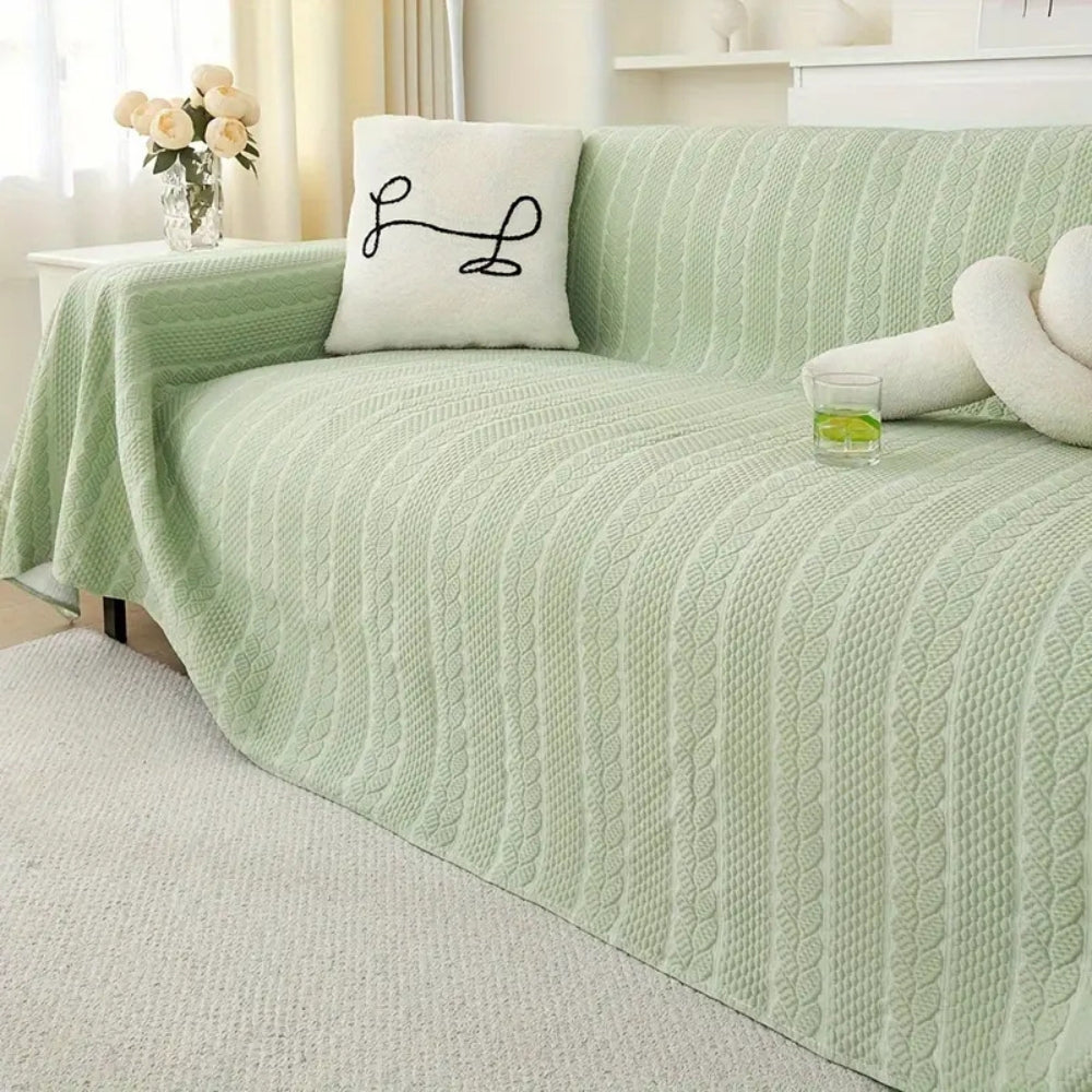 Sofaüberwurf Plüsch Blattmotiv