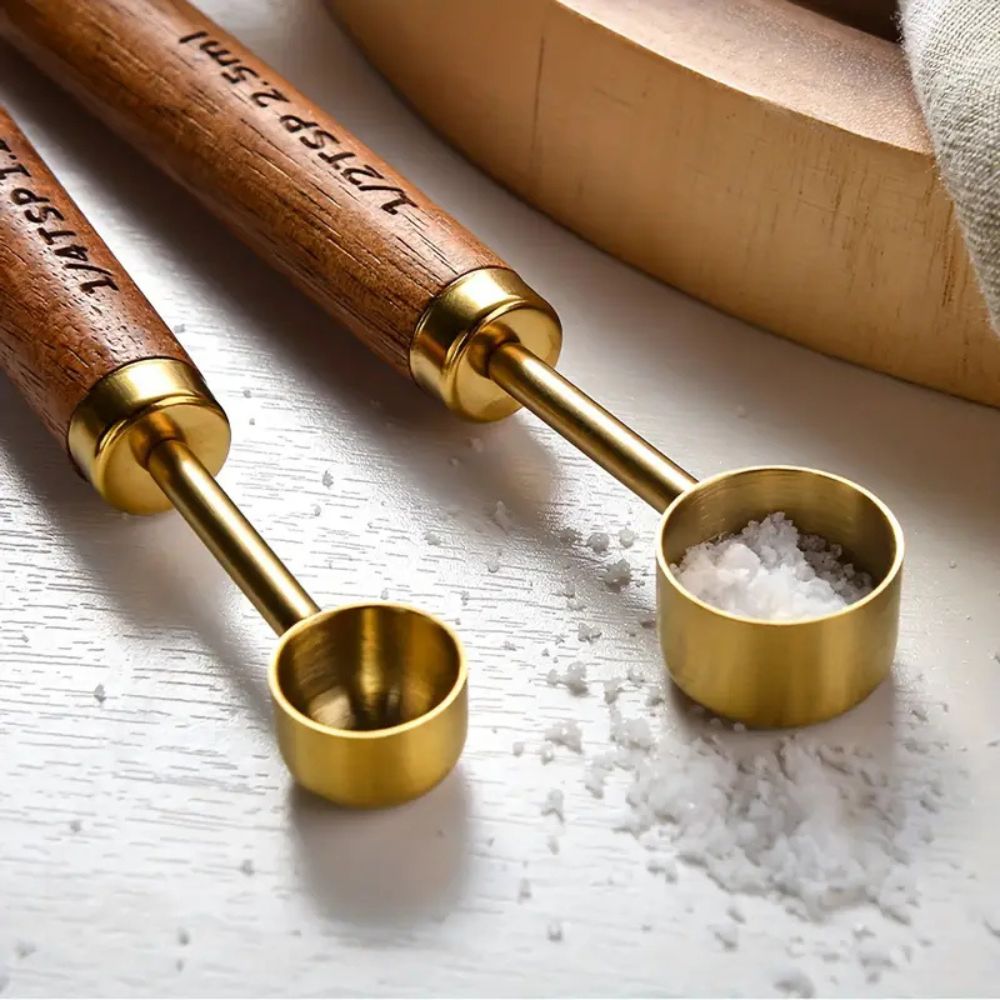 Messlöffel aus Stahl mit Holzgriff, 4er-Set