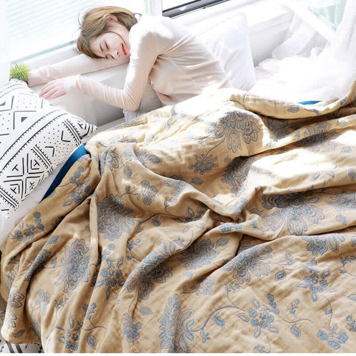Fünflagige Baumwollmusselindecke mit floralem Jacquard