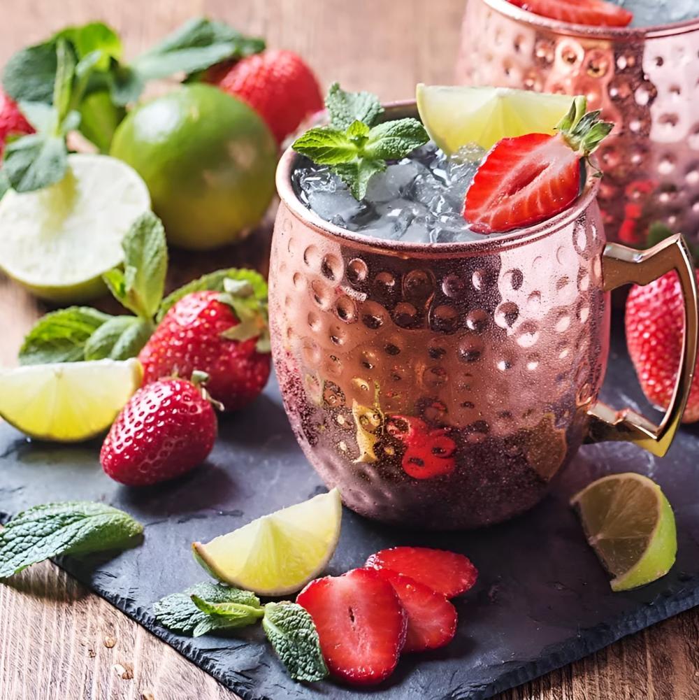 Mug en cuivre martelé à anse en laiton