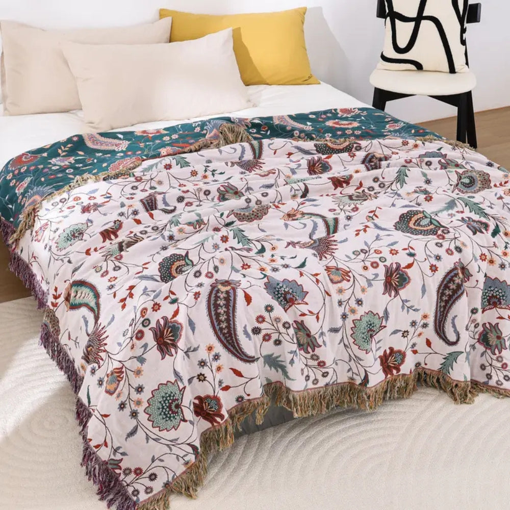 Wendbare Baumwoll-Tagesdecke mit Vintage-Blumenmuster