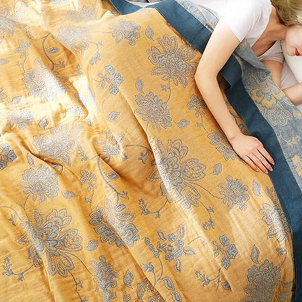 Fünflagige Baumwollmusselindecke mit floralem Jacquard