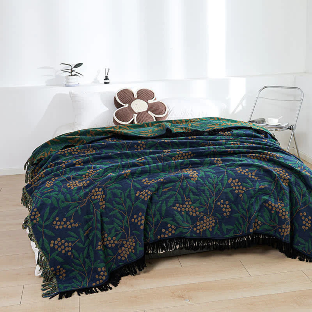 Jacquard-Tagesdecke aus Baumwolle mit Begonien und Quasten