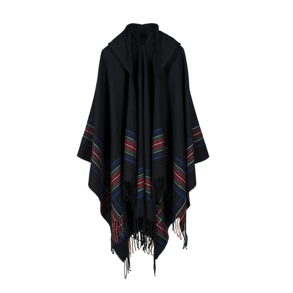 Poncho mit Kapuze Streifenmuster