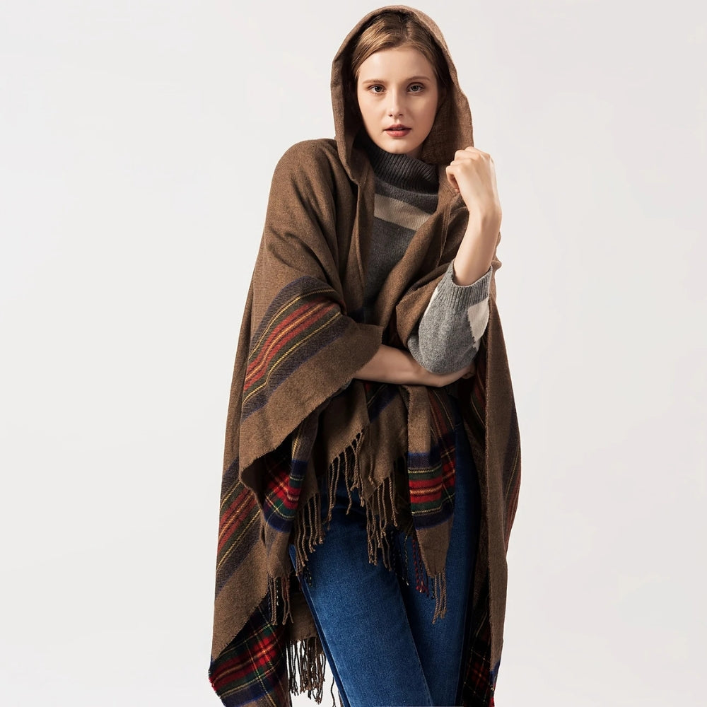 Poncho mit Kapuze Streifenmuster