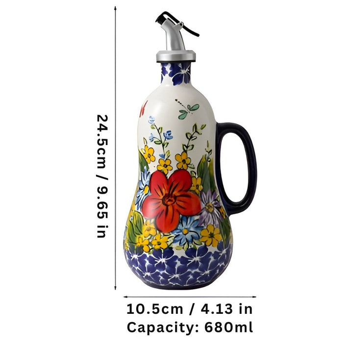Ölflasche aus Keramik mit floralem Dekor