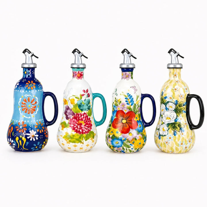 Ölflasche aus Keramik mit floralem Dekor