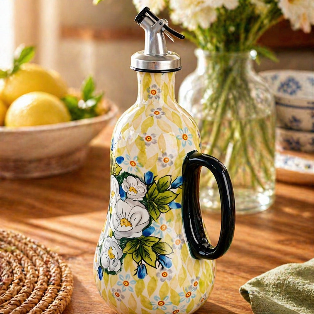 Ölflasche aus Keramik mit floralem Dekor