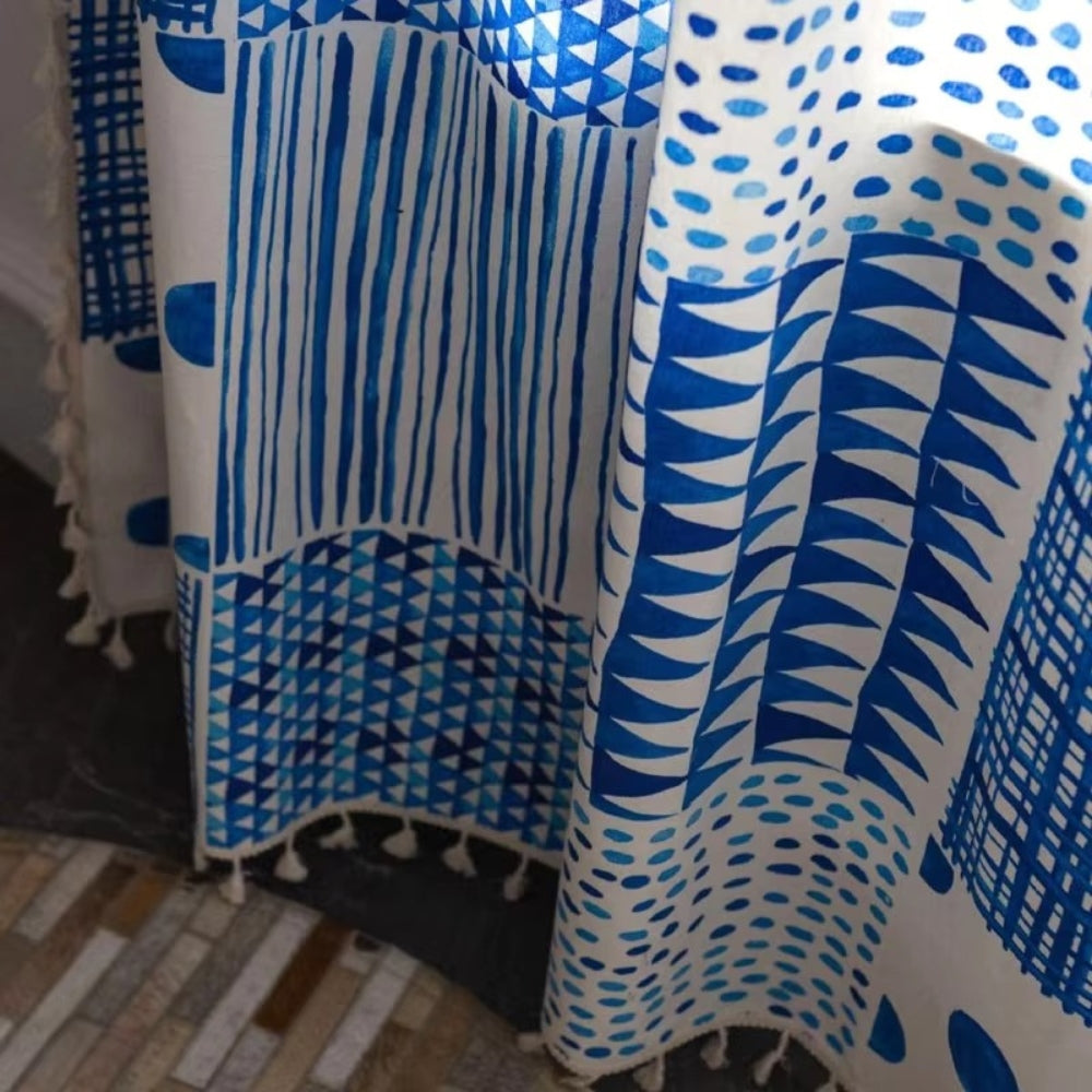 Vorhang Patchwork geometrisch Blau verdunkelnd